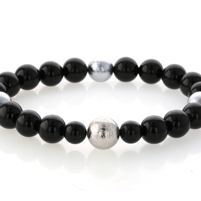 ギベオン隕石 ＆オニキス ミックスブレスレット No.11 （鑑別書付き