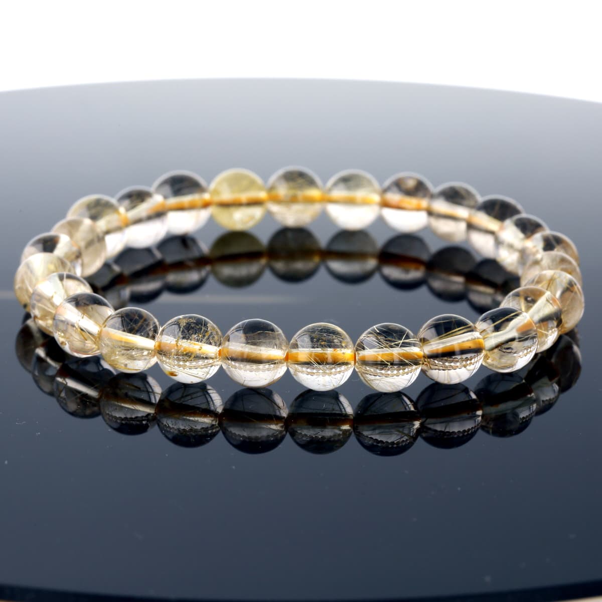 最高級（5A） ゴールドルチル ブレスレット 8mm玉 No.46  [ 画像現物・一点物 ]    [ 画像現物・一点物 ]  パワーストーン 天然石 FORESTBLUE フォレストブルー【2522】