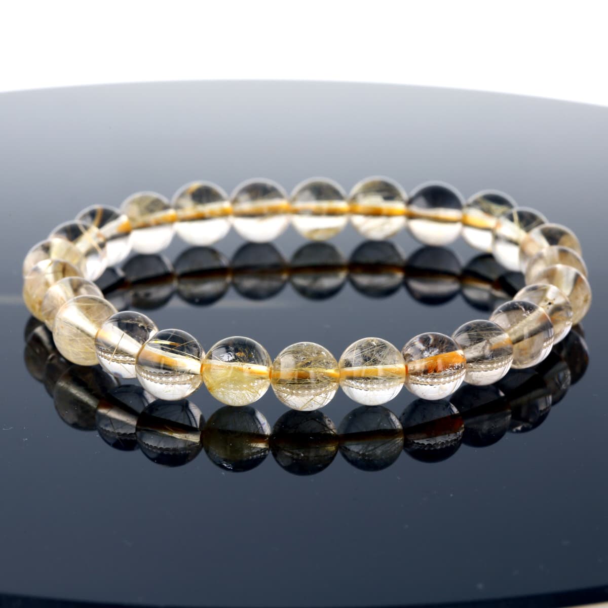 最高級（5A） ゴールドルチル ブレスレット 8mm玉 No.46  [ 画像現物・一点物 ]    [ 画像現物・一点物 ]  パワーストーン 天然石 FORESTBLUE フォレストブルー【2522】