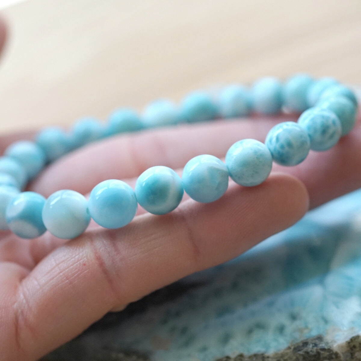 最高級（5A） ラリマー ブレスレット 9mm玉 No.25  [ 画像現物・一点物 ]   パワーストーン 天然石 FORESTBLUE フォレストブルー【2867】