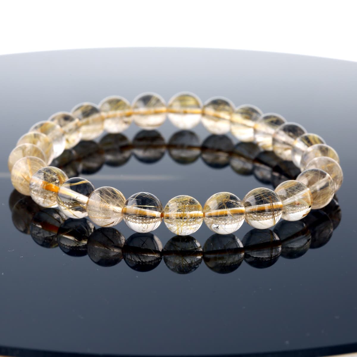 最高級（5A） ゴールドルチル ブレスレット 8mm玉 No.47  [ 画像現物・一点物 ]    [ 画像現物・一点物 ]  パワーストーン 天然石 FORESTBLUE フォレストブルー【2929】
