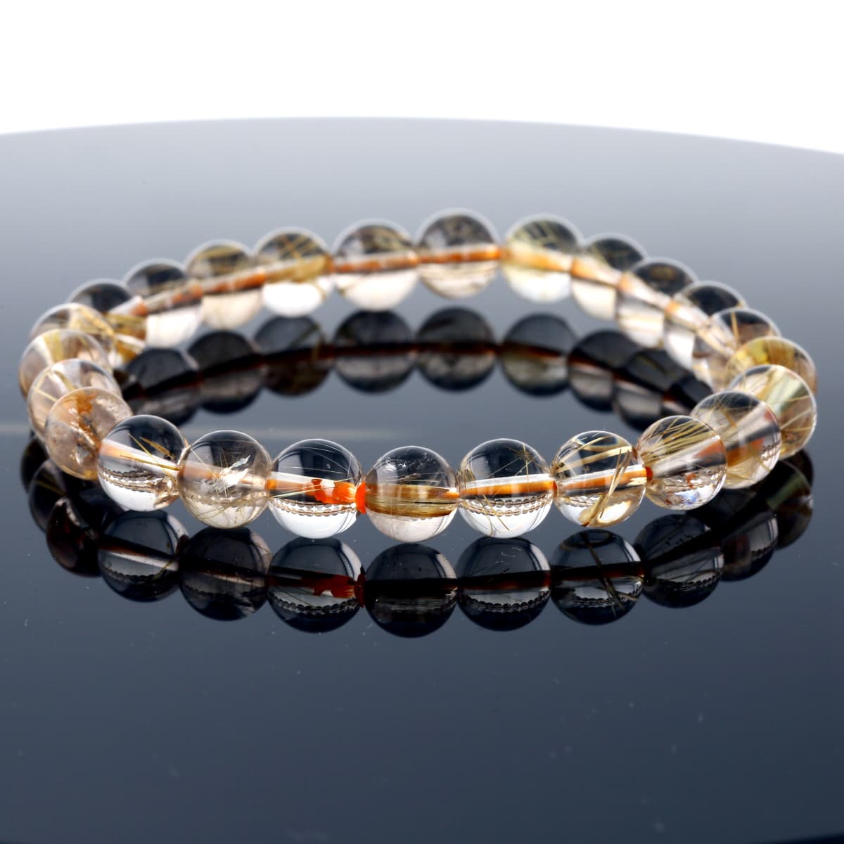 最高級（5A） ゴールドルチル ブレスレット 8mm玉 No.48  [ 画像現物・一点物 ]    [ 画像現物・一点物 ]  パワーストーン 天然石 FORESTBLUE フォレストブルー【2931】