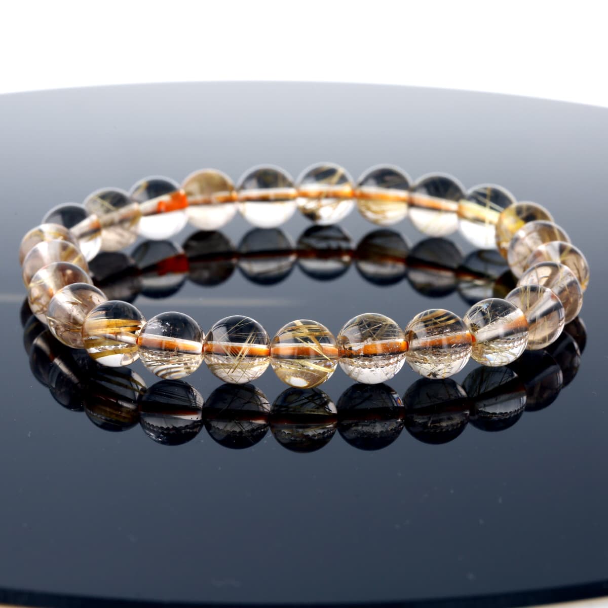 最高級（5A） ゴールドルチル ブレスレット 8mm玉 No.48  [ 画像現物・一点物 ]    [ 画像現物・一点物 ]  パワーストーン 天然石 FORESTBLUE フォレストブルー【2931】