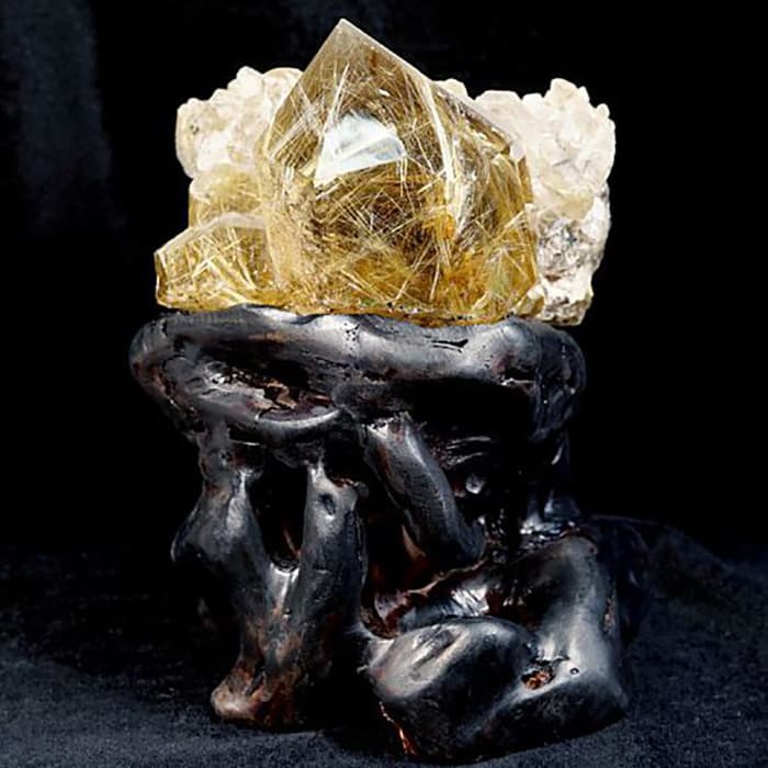 タイチンルチル 原石置物　木製台座付き No.35  [ 画像現物・一点物 ]  パワーストーン 天然石 FORESTBLUE フォレストブルー【3346】