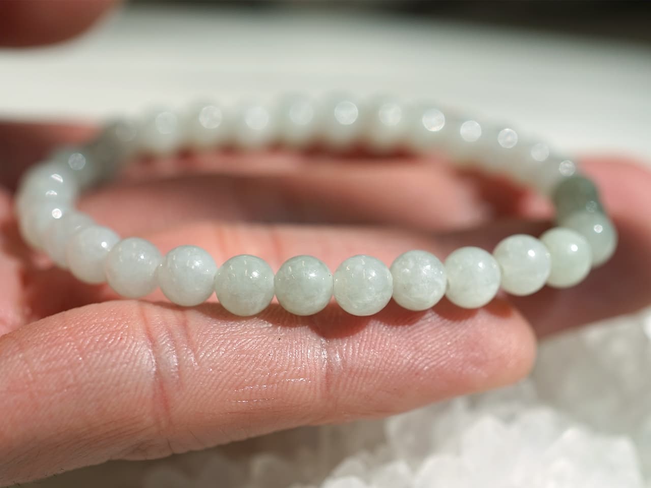 白翡翠（ひすい）  ブレスレット 6mm玉 No.24   [ 画像現物・一点物 ]  パワーストーン 天然石 FORESTBLUE フォレストブルー【3553】