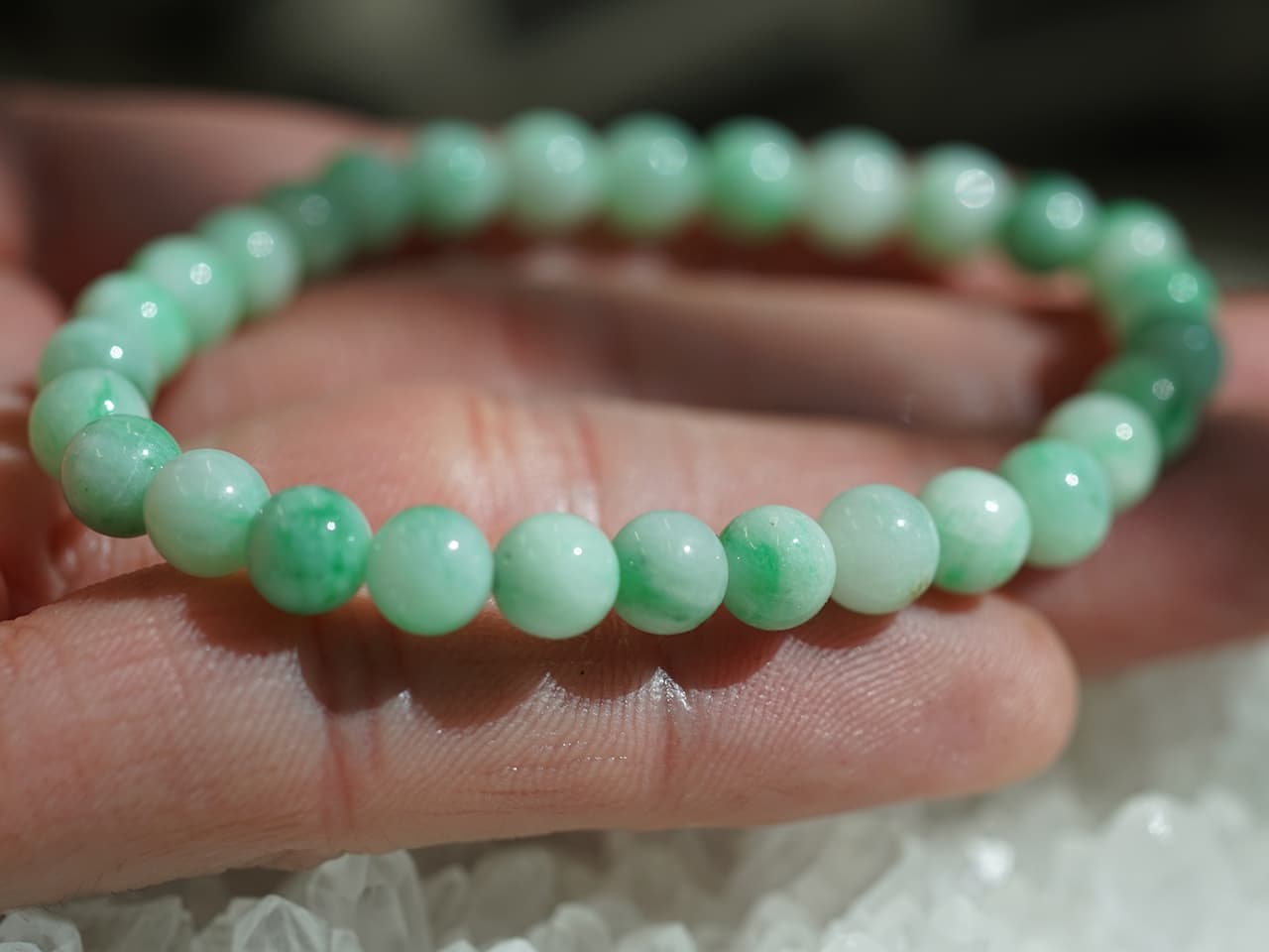 翡翠（ひすい）  ブレスレット 6mm玉 No.30   [ 画像現物・一点物 ]  パワーストーン 天然石 FORESTBLUE フォレストブルー【3723】