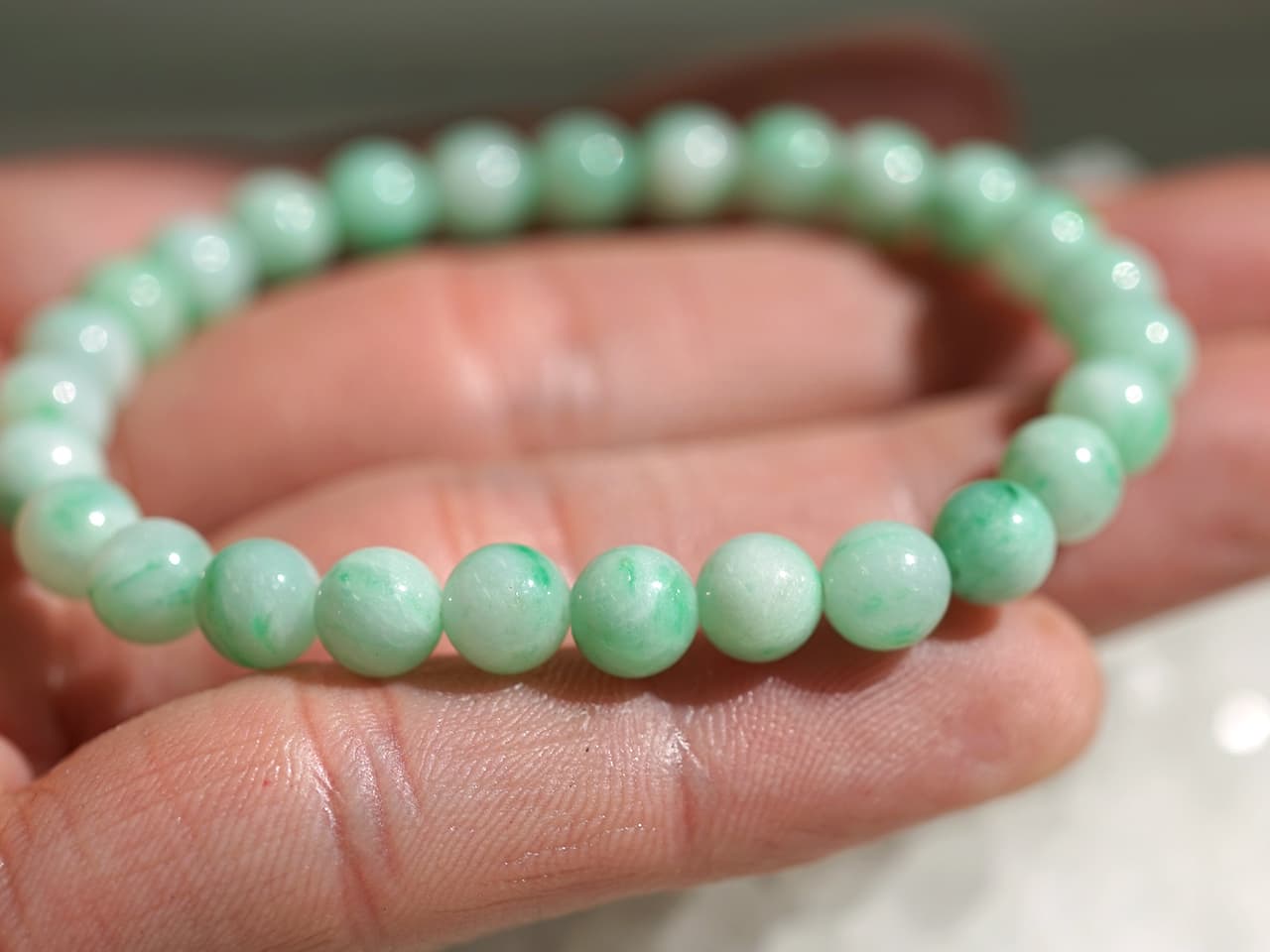 翡翠（ひすい）  ブレスレット 7mm玉 No.34   [ 画像現物・一点物 ]  パワーストーン 天然石 FORESTBLUE フォレストブルー【3727】