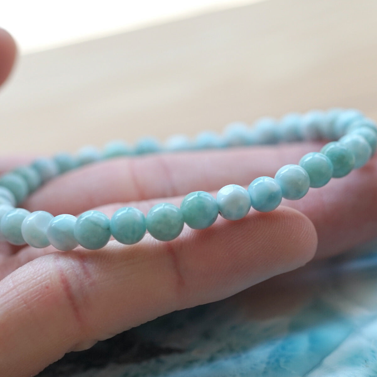 4A ラリマー ブレスレット 6mm玉 No.38  [ 画像現物・一点物 ]   パワーストーン 天然石 FORESTBLUE フォレストブルー【3747】