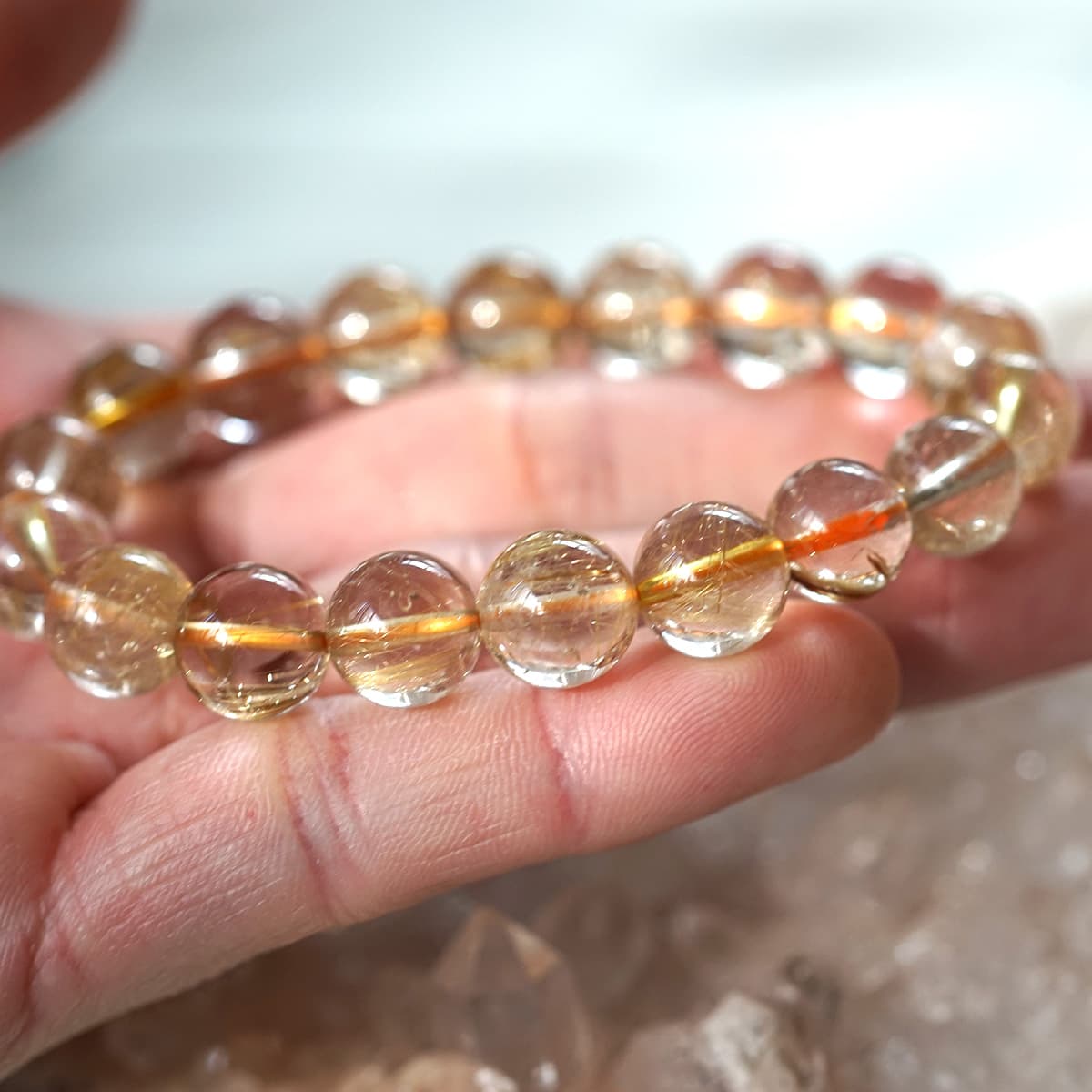 ゴールドルチル （スモーキー）ブレスレット 11mm玉 No.66  [ 画像現物・一点物 ]    [ 画像現物・一点物 ]  パワーストーン 天然石 FORESTBLUE フォレストブルー【4555】