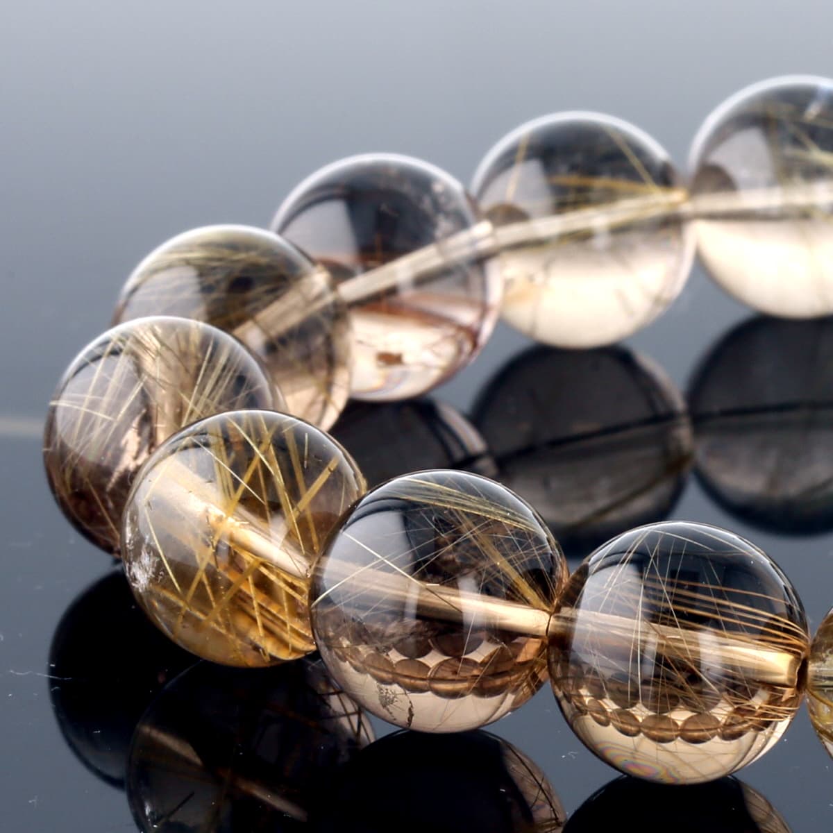 最高級（5A） ゴールドルチル （スモーキー）ブレスレット 12mm玉 No.68  [ 画像現物・一点物 ]    [ 画像現物・一点物 ]  パワーストーン 天然石 FORESTBLUE フォレストブルー【4557】