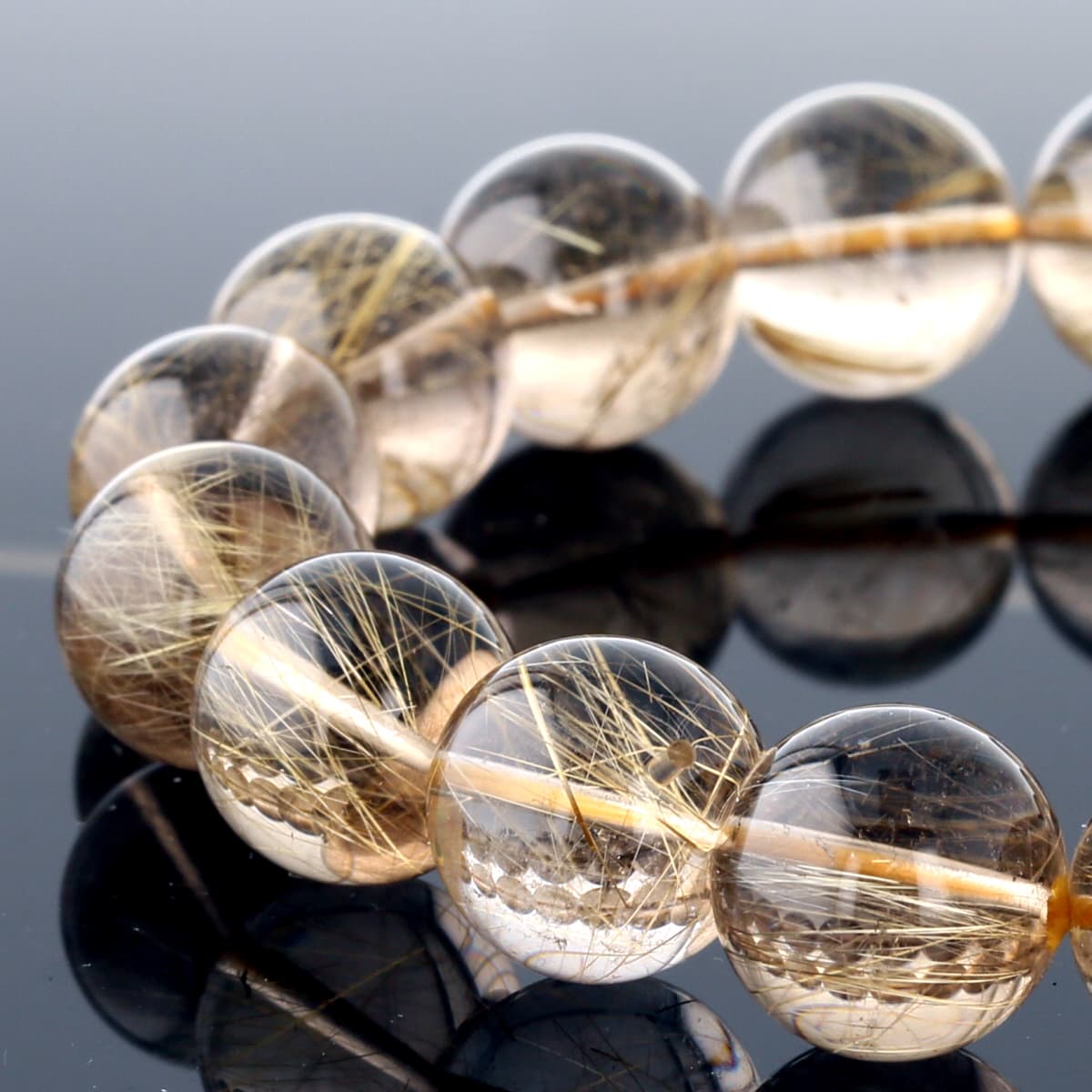 最高級（5A） ゴールドルチル （スモーキー）ブレスレット 12.5mm玉 No.70  [ 画像現物・一点物 ]    [ 画像現物・一点物 ]  パワーストーン 天然石 FORESTBLUE フォレストブルー【4559】