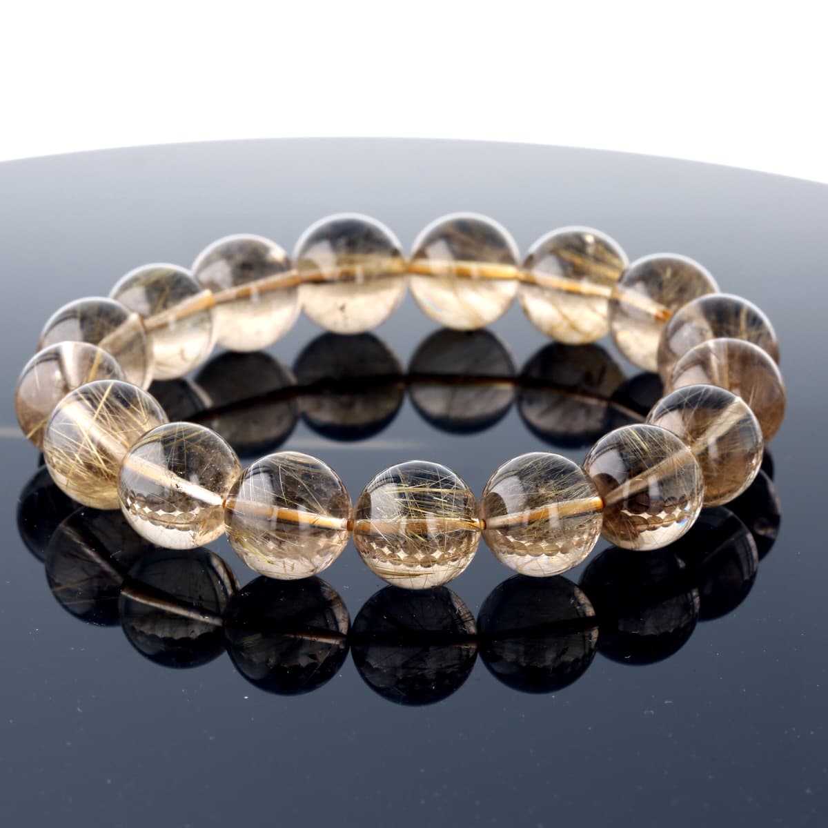 最高級（5A） ゴールドルチル （スモーキー）ブレスレット 12.5mm玉 No.70  [ 画像現物・一点物 ]    [ 画像現物・一点物 ]  パワーストーン 天然石 FORESTBLUE フォレストブルー【4559】