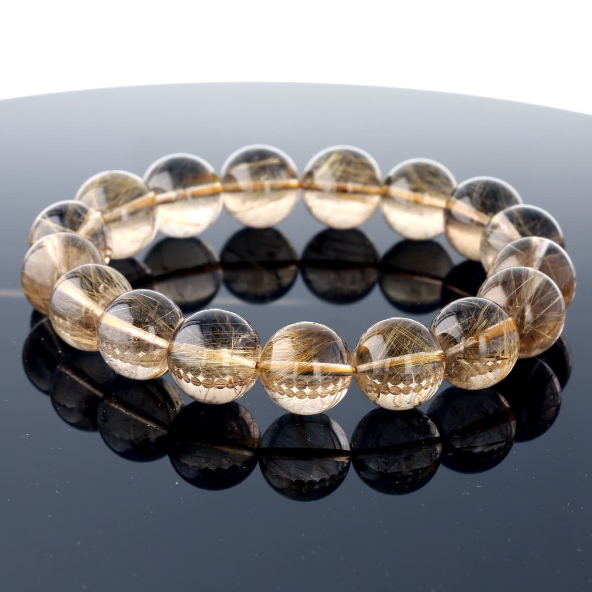 最高級（5A） ゴールドルチル （スモーキー）ブレスレット 12.5mm玉 No.70  [ 画像現物・一点物 ]    [ 画像現物・一点物 ]  パワーストーン 天然石 FORESTBLUE フォレストブルー【4559】