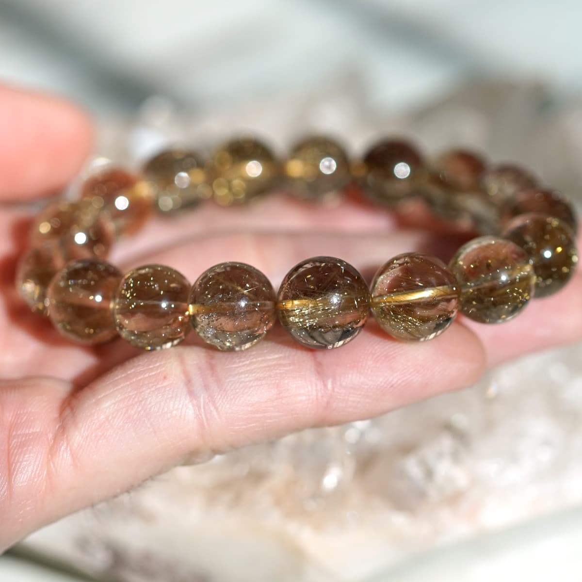 最高級（5A） ゴールドルチル （スモーキー）ブレスレット 12.5mm玉 No.70  [ 画像現物・一点物 ]    [ 画像現物・一点物 ]  パワーストーン 天然石 FORESTBLUE フォレストブルー【4559】