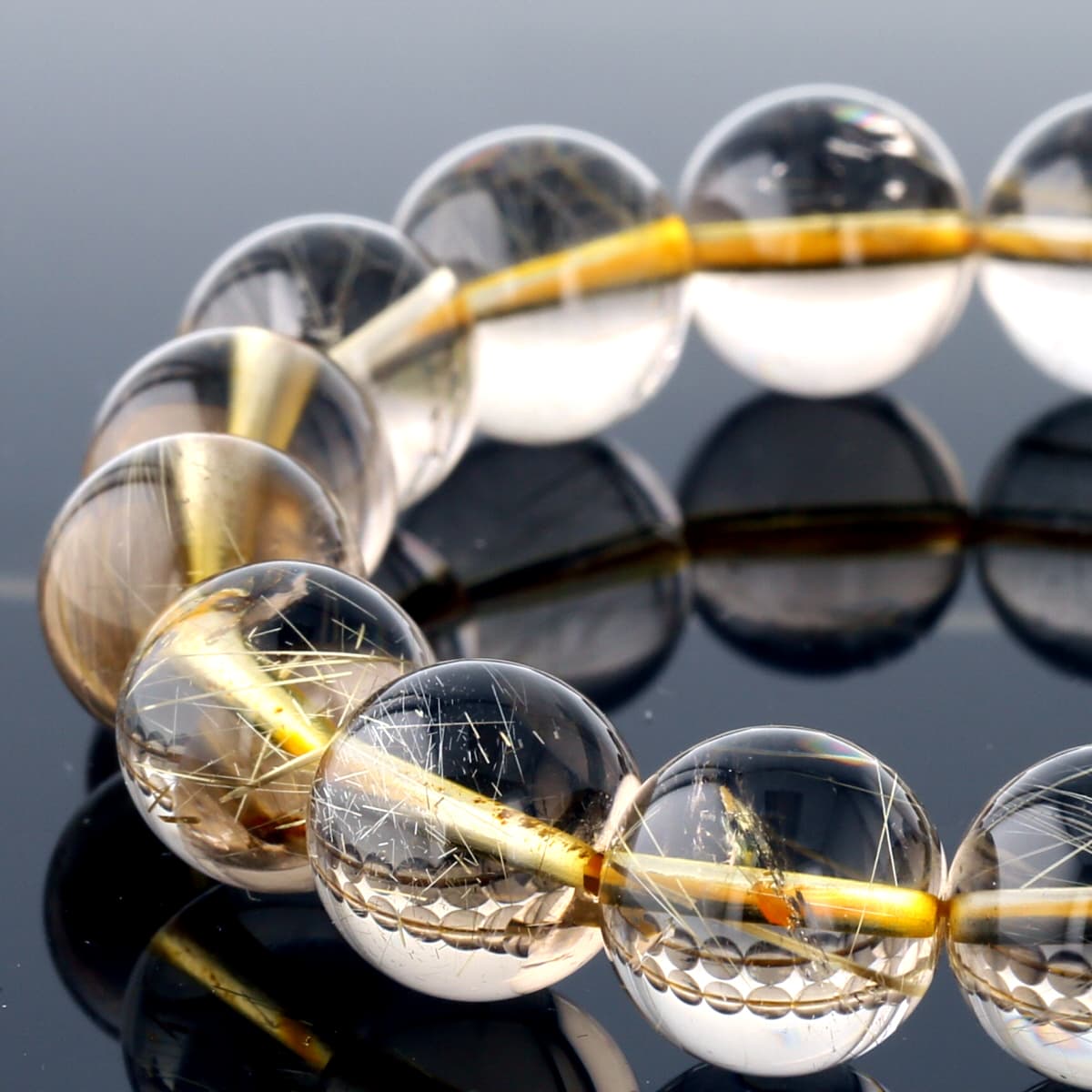 最高級（5A） ゴールドルチル （スモーキー）ブレスレット 12.5mm玉 No.72  [ 画像現物・一点物 ]    [ 画像現物・一点物 ]  パワーストーン 天然石 FORESTBLUE フォレストブルー【4562】