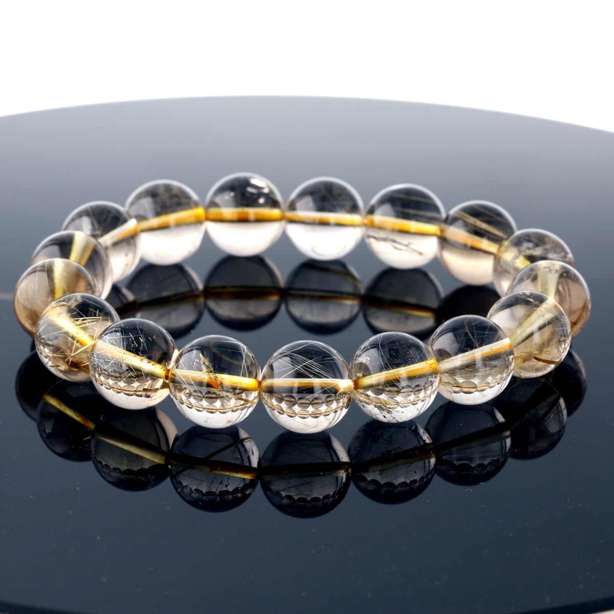 最高級（5A） ゴールドルチル （スモーキー）ブレスレット 12.5mm玉 No.72  [ 画像現物・一点物 ]    [ 画像現物・一点物 ]  パワーストーン 天然石 FORESTBLUE フォレストブルー【4562】