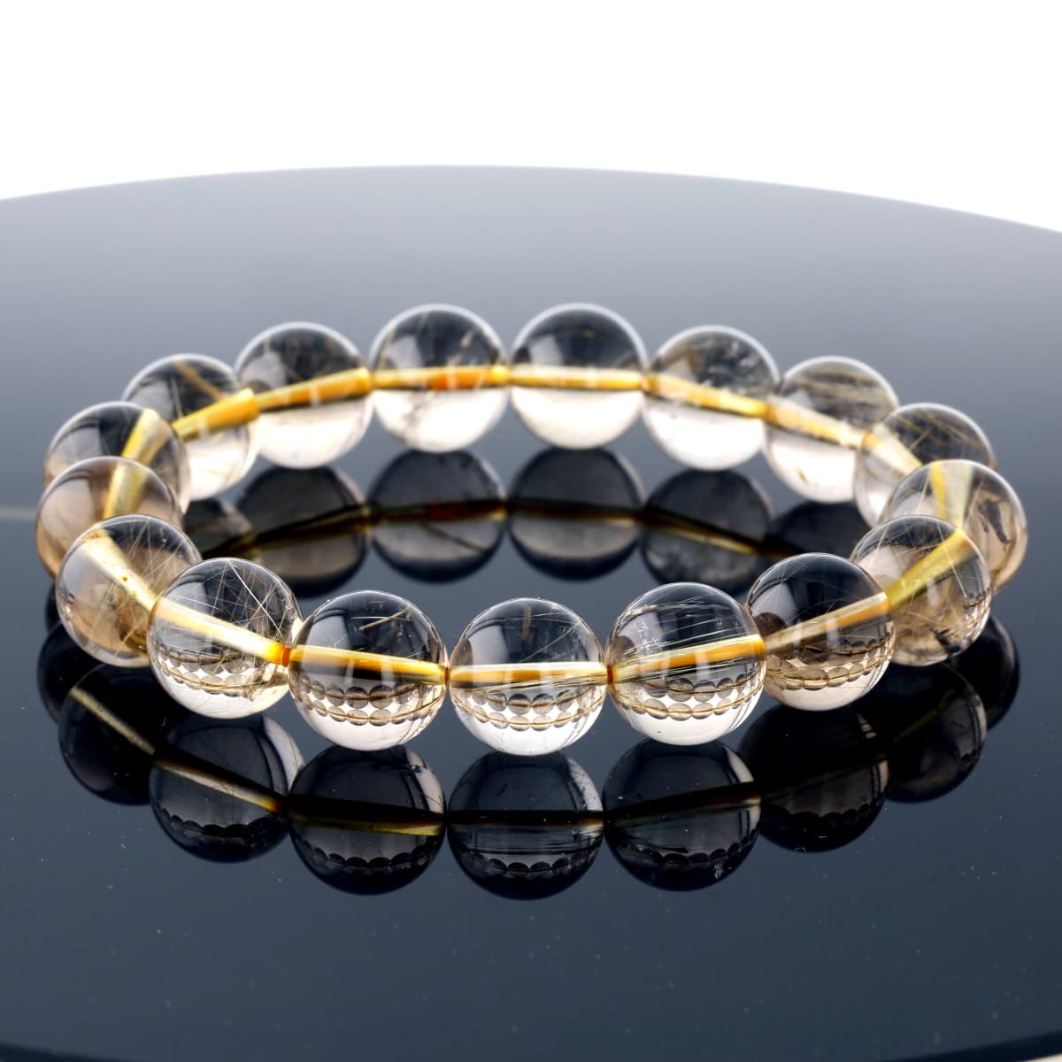 最高級（5A） ゴールドルチル （スモーキー）ブレスレット 12.5mm玉 No.72  [ 画像現物・一点物 ]    [ 画像現物・一点物 ]  パワーストーン 天然石 FORESTBLUE フォレストブルー【4562】