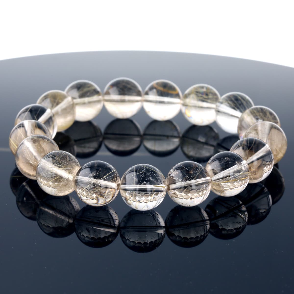 最高級（5A） ゴールドルチル （スモーキー）ブレスレット 13mm玉 No.73  [ 画像現物・一点物 ]    [ 画像現物・一点物 ]  パワーストーン 天然石 FORESTBLUE フォレストブルー【4563】