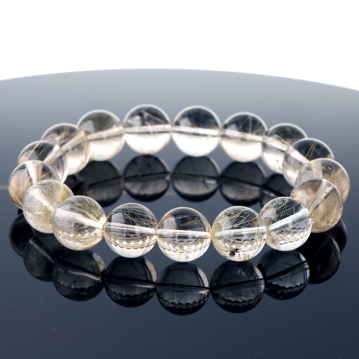 最高級（5A） ゴールドルチル （スモーキー）ブレスレット 13mm玉 No.73  [ 画像現物・一点物 ]    [ 画像現物・一点物 ]  パワーストーン 天然石 FORESTBLUE フォレストブルー【4563】