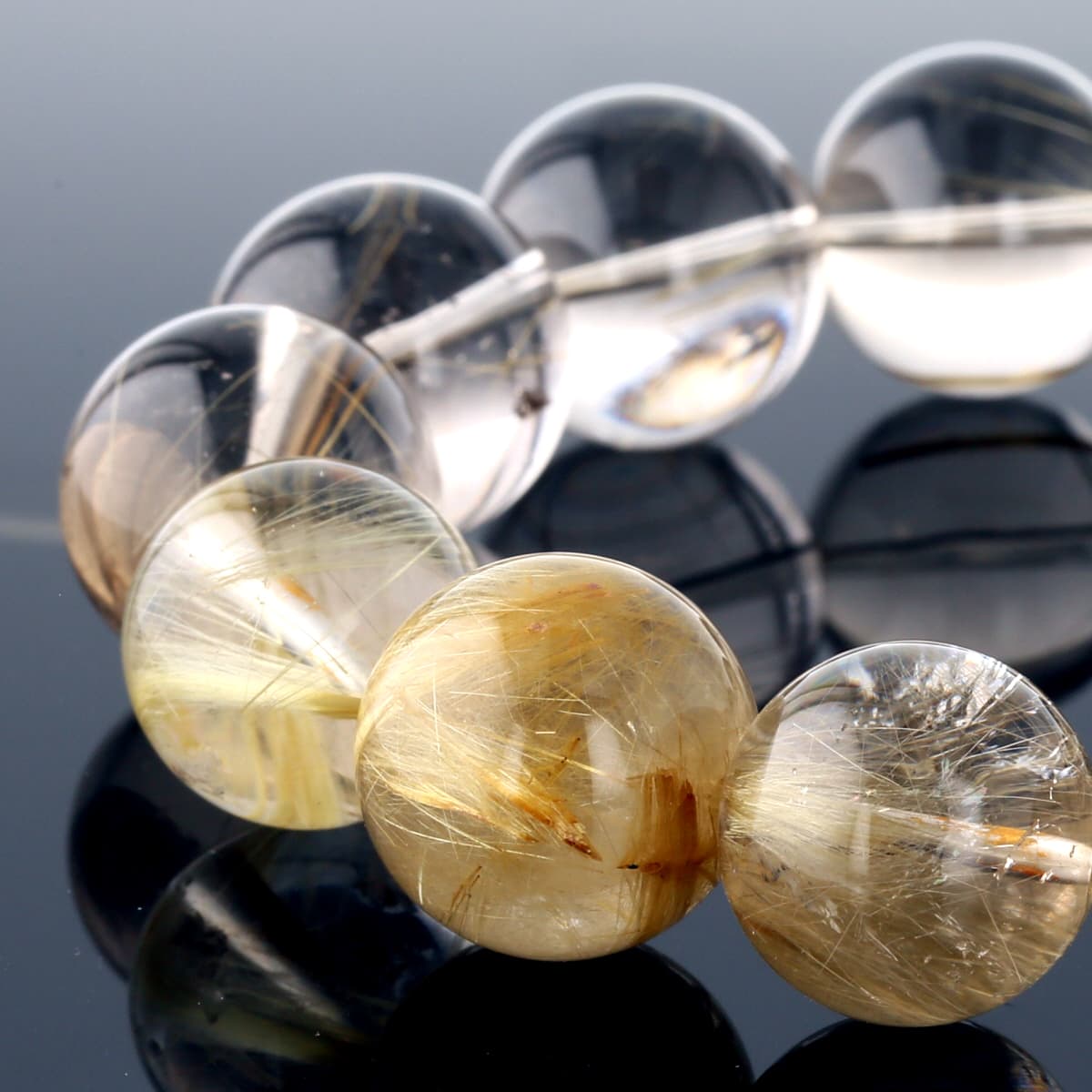 最高級（5A） ゴールドルチル （スモーキー）ブレスレット 17mm玉 No.76  [ 画像現物・一点物 ]    [ 画像現物・一点物 ]  パワーストーン 天然石 FORESTBLUE フォレストブルー【4566】