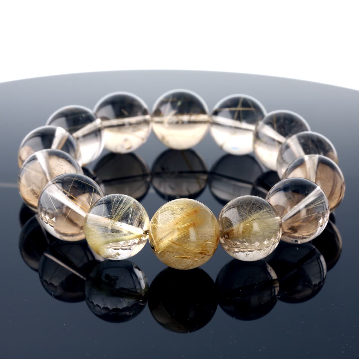 最高級（5A） ゴールドルチル （スモーキー）ブレスレット 17mm玉 No.76  [ 画像現物・一点物 ]    [ 画像現物・一点物 ]  パワーストーン 天然石 FORESTBLUE フォレストブルー【4566】