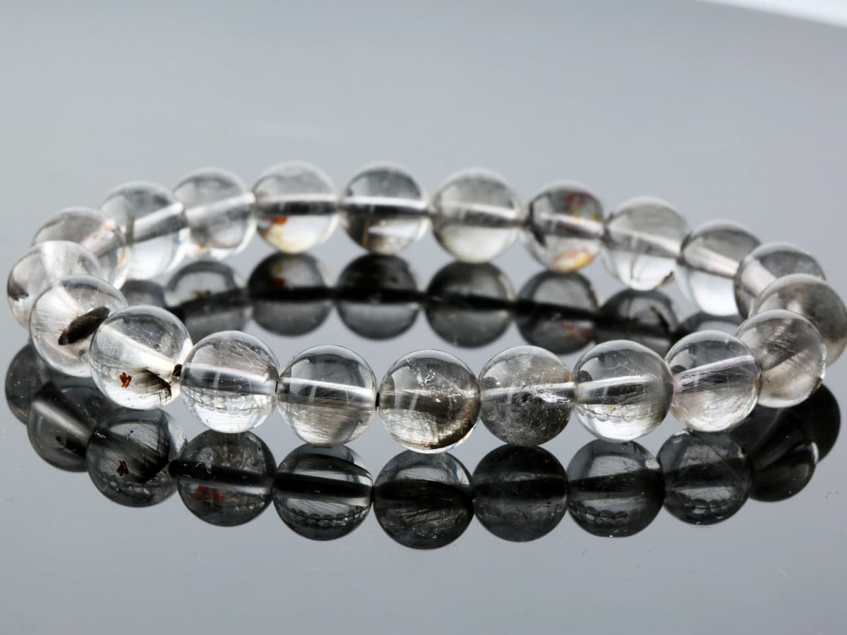プラチナ放射ルチル ブレスレット 8.5mm玉 No.15    [ 画像現物・一点物 ]  パワーストーン 天然石 FORESTBLUE フォレストブルー【4586】