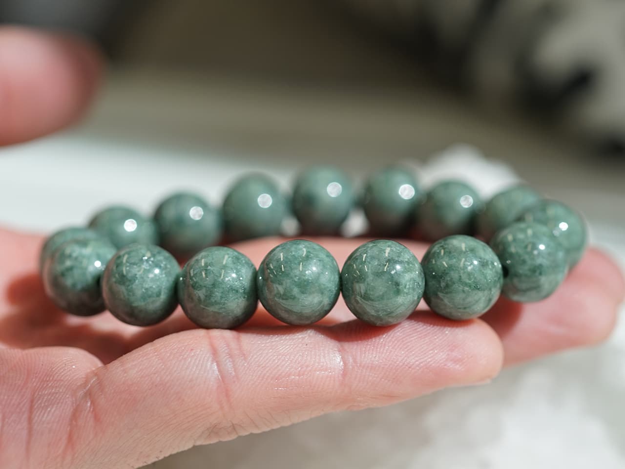 翡翠（ひすい）  ブレスレット 12.5mm玉 No.46   [ 画像現物・一点物 ]  パワーストーン 天然石 FORESTBLUE フォレストブルー【4681】