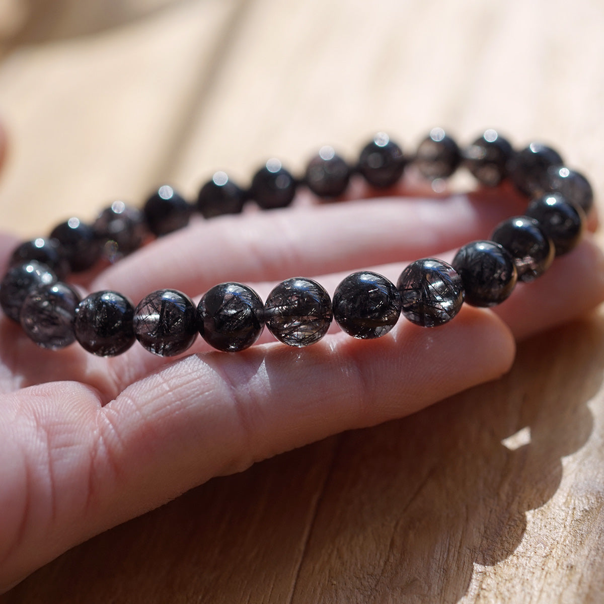 最高級（5A） ブラックルチル （トルマリン）ブレスレット 9.5mm玉 No.51 [ 画像現物・一点物 ]  パワーストーン 天然石 FORESTBLUE フォレストブルー【5035】