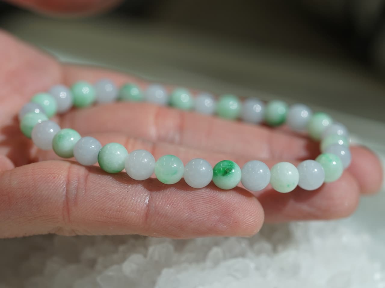 翡翠＆ラベンダー翡翠（ひすい）  ミックスブレスレット 7mm玉 No.51   [ 画像現物・一点物 ]  パワーストーン 天然石 FORESTBLUE フォレストブルー【5667】