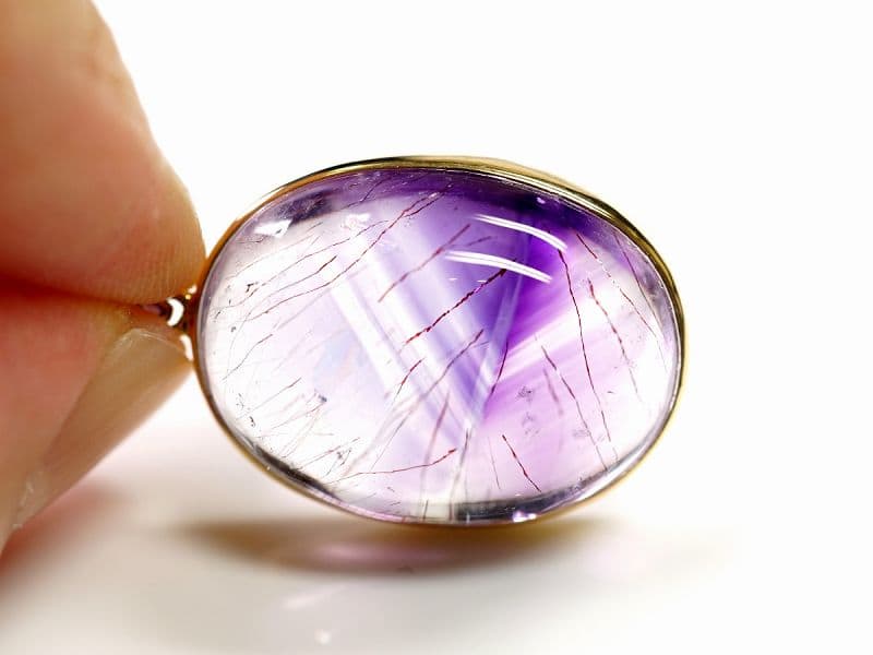 アメジストエレスチャル オーバル型 ペンダントトップ （18金イエローゴールド） No.26  [ 画像現物・一点物 ]  パワーストーン 天然石 FORESTBLUE フォレストブルー【6340】