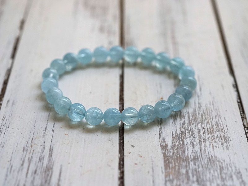 アクアマリン（ブラジル産） ブレスレット 9mm玉 No.9   [ 画像現物・一点物 ]  パワーストーン 天然石 FORESTBLUE フォレストブルー【7072】