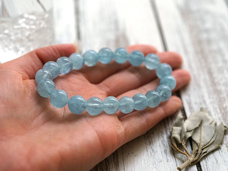 アクアマリン  （ブラジル産）　ブレスレット 10mm玉 No.12   [ 画像現物・一点物 ]  パワーストーン 天然石 FORESTBLUE フォレストブルー【7078】