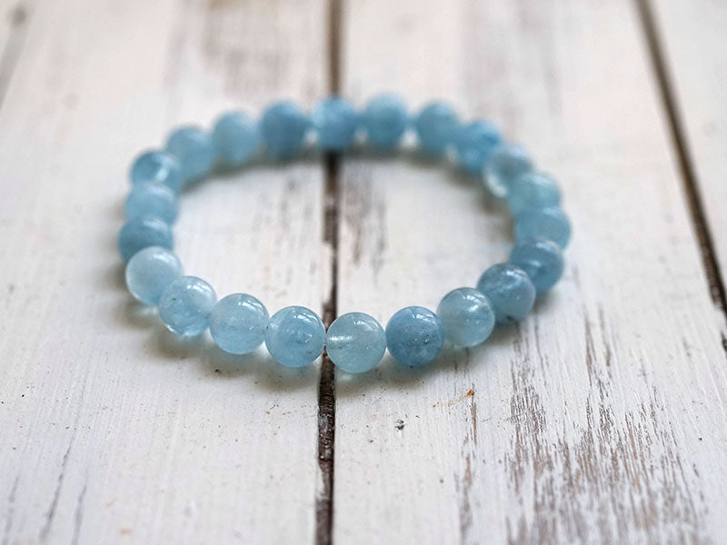 アクアマリン（ブラジル産） ブレスレット 9mm玉 No.4   [ 画像現物・一点物 ]  パワーストーン 天然石 FORESTBLUE フォレストブルー【7079】