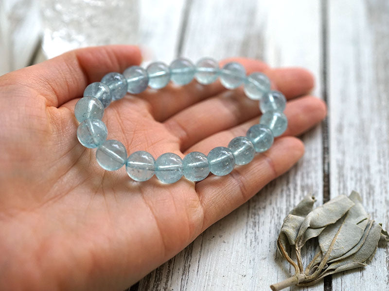 アクアマリン（ブラジル産） ブレスレット 10mm玉 No.14   [ 画像現物・一点物 ]  パワーストーン 天然石 FORESTBLUE フォレストブルー【7081】