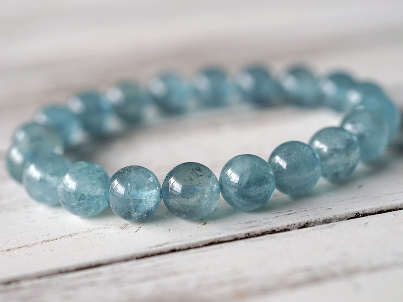 アクアマリン（ブラジル産） ブレスレット 10mm玉 No.14   [ 画像現物・一点物 ]  パワーストーン 天然石 FORESTBLUE フォレストブルー【7081】