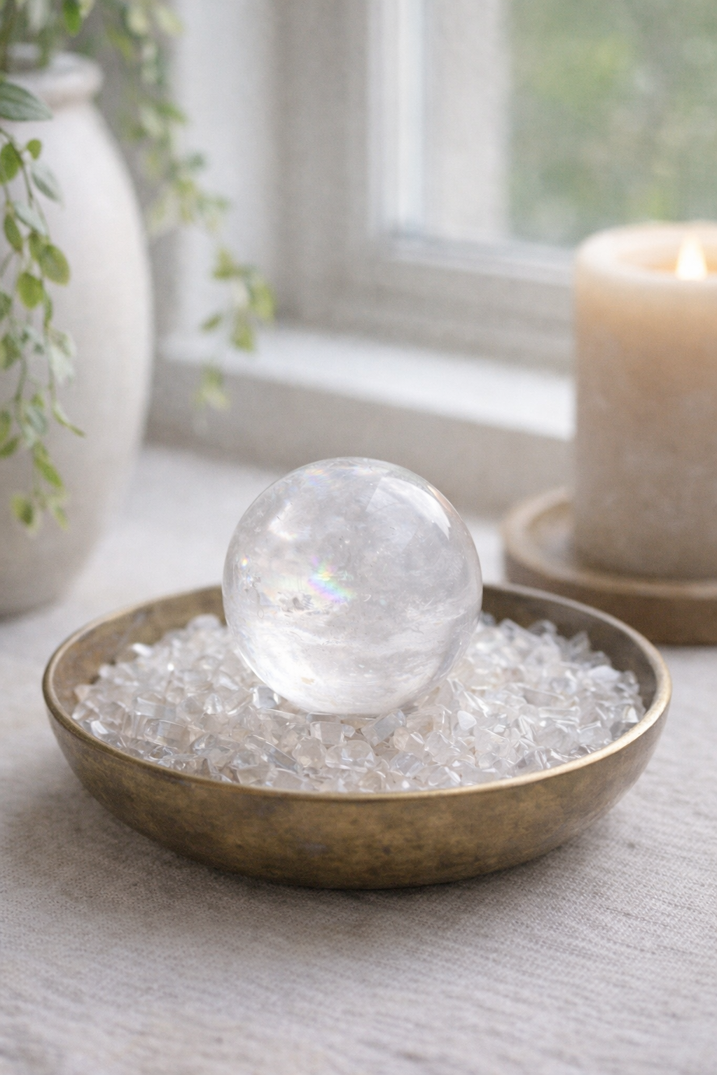 レインボー水晶 丸玉・スフィア 約50mm｜虹入りクリスタル｜浄化・開運・風水インテリア