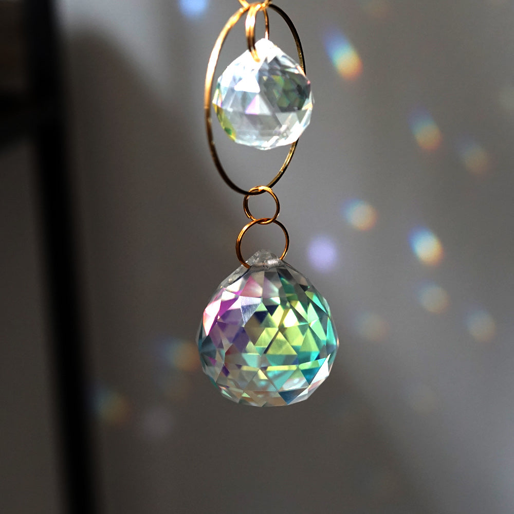 サンキャッチャー アメジスト原石&レインボーガラス | 月・太陽モチーフ