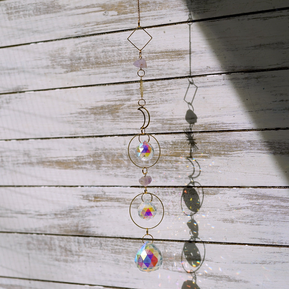 サンキャッチャー アメジスト原石&レインボーガラス | 月・太陽モチーフ